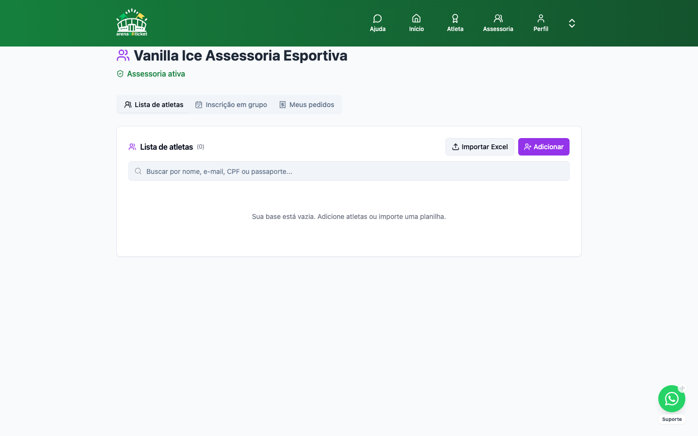 Portal da assessoria aprovada, com as três abas