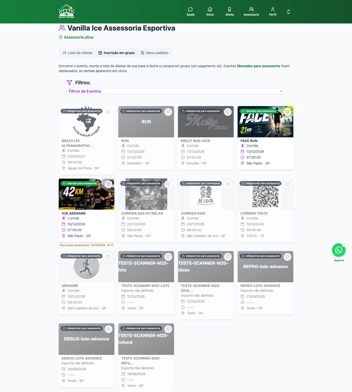 Lista de eventos com selo Liberado para assessoria