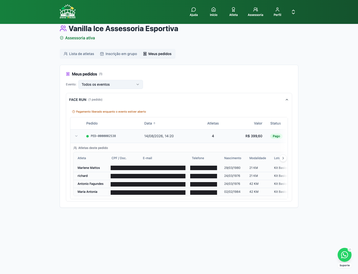 Meus pedidos com o pedido já confirmado como Pago